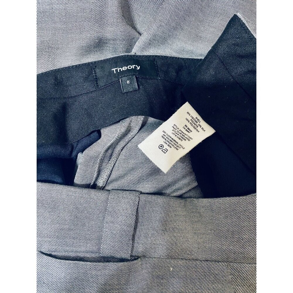 Theory Crop Pants Cuff Straight Fluid Melange Silver Grey Pants SZ 8 New - Picture 4 of 4